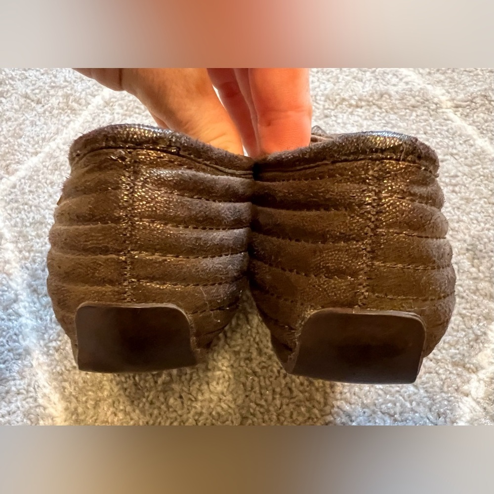 Metallic Brown Quilted Women's Flats with Bow Detail - Picture 4 of 6